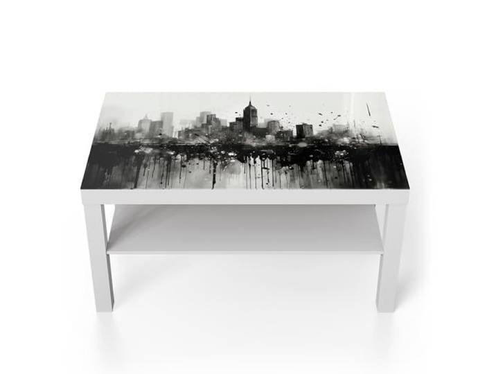 DEQORI Glastisch weiß groß 90x50 cm Motiv Stadt im Verfall ausgefallener Beistelltisch aus Glas Hochglanz Couchtisch fürs Wohnzimmer moderner Couch Tisch mit Design