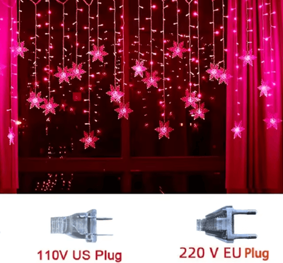 Inspire Curations 3.2M LED Snowflake Curtain Lights For Christmas Decor red 220v Eu Plug