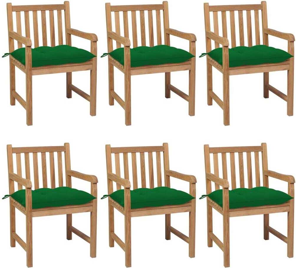 Gartenstühle 6 Stk. mit Grünen Kissen Massivholz Teak