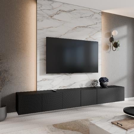 Margaret Hadas24 Nicole TV-kast, modern laag tv-meubel voor wandmontage, zwart, 300 cm
