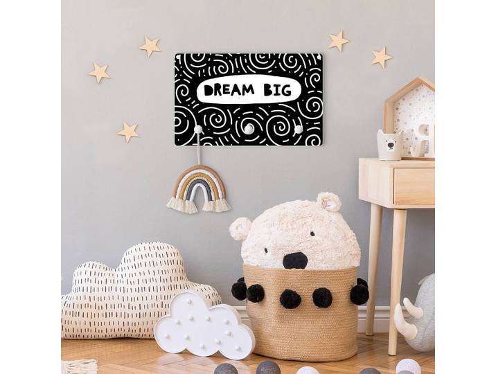 Patère enfants Dream Big 40 x 25 x 1cm Noir/Noir/Blanc