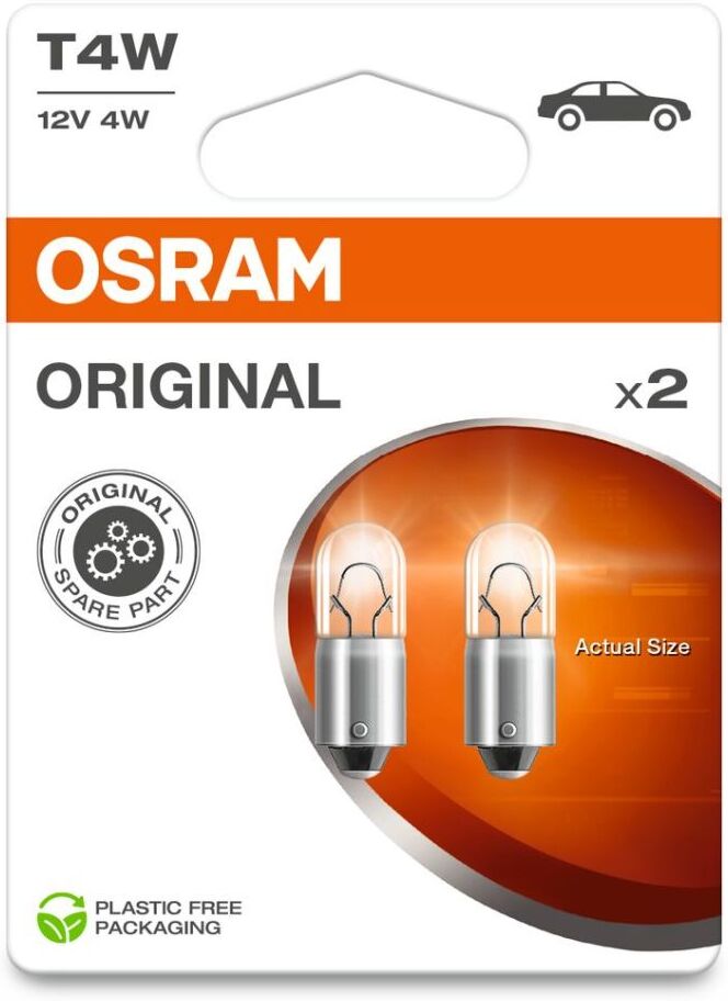 Ams-Osram Lampada a incandescenza OSRAM T4W 12V, 4W, 2 Pezzo