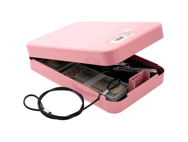 Boîte à pistolet portable, coffre-fort pour bijoux et argent avec câble en acier L290xW190xH63mm