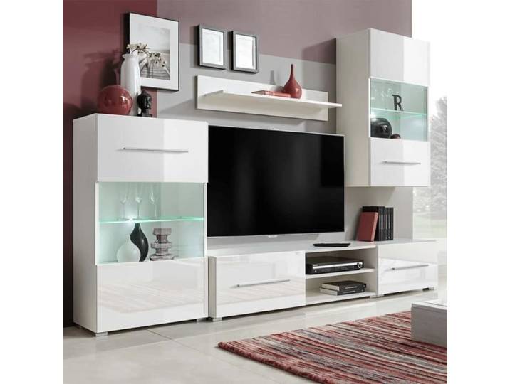 Meuble TV - MOTHINESSTO - LY4517 - 5 pièces - Éclairage LED - Blanc Mat