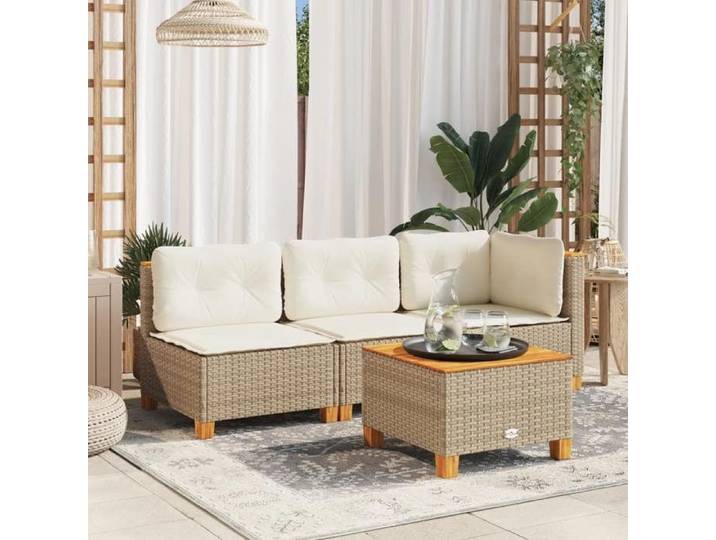 Mobilier de Terrasse - BONNIE - Canapé de jardin - avec coussins - 3 places beige - résine tressée - 190 5 x 63 5 x 62cm