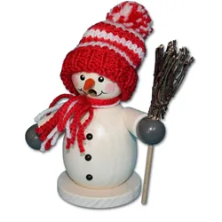 Holzwaren Egermann, Weihnachtsdeko, Räucherfigur aus Holz - Schneemann mit Besen - in verschiedenen Farben