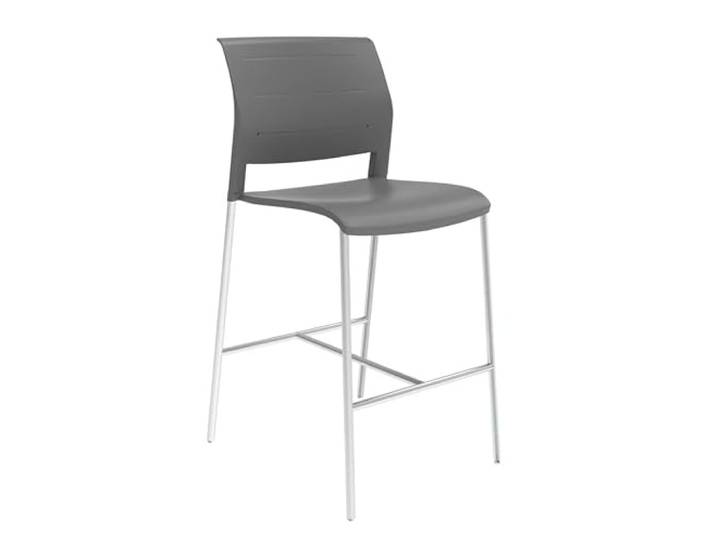 Eigentlich Barstuhl Sitzschale grau, Hocker Sitzhöhe 73,5 cm Gestell Chrom Barhocker mit Rückenlehne aus Kunststoff und Fußstütze für Küche, Wartezimmer oder Lounges