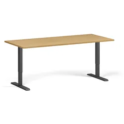 Höhenverstellbarer Schreibtisch, 2 Motoren, 74-121 cm, Tischplatte 180x80 cm, schwarzes Metallgestell, Buche