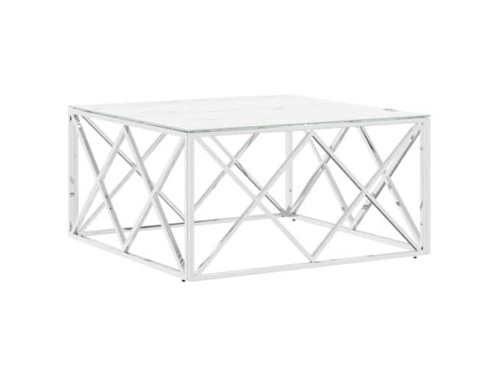 HKLGBVCR Couchtisch aus Hartglas und Edelstahl, 80 x 80 x 40 cm, silberfarben