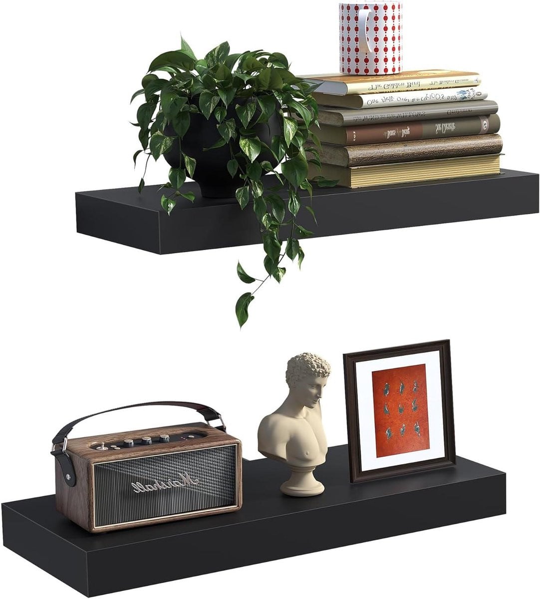 Zwarte zwevende wandplanken set met verborgen montagebeugel voor de woonkamer, keuken of badkamer