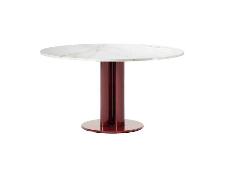 ZANOTTA table ronde MARCUSO 2531 Ø 140 cm (Amaranto - Base et pieds en acier peint brillant, piano en marbre Calacatta)