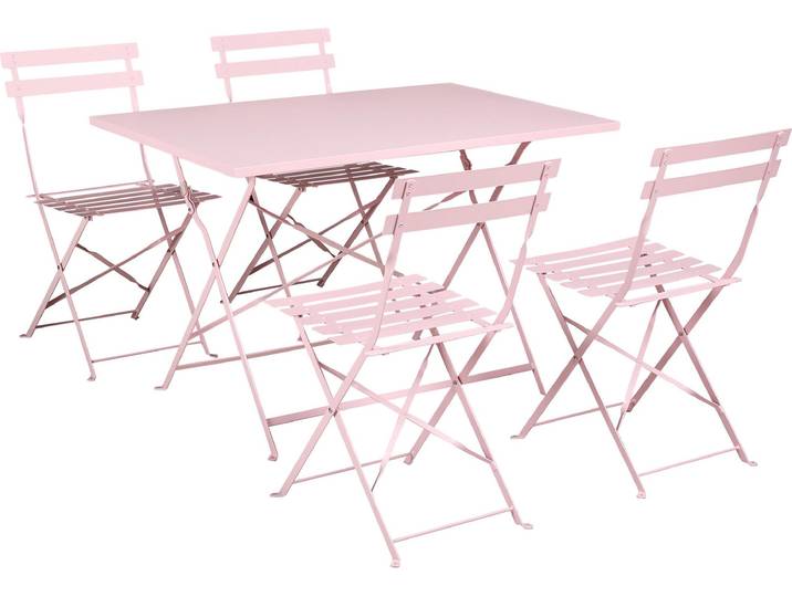 BELIANI Gartenmöbel Set Pastellrosa Stahl 5-Teilig Rechteckiger Tisch mit 4 Stühlen Zusammenklappbar Modern Französischer Stil Terrasse Garten Outdoor