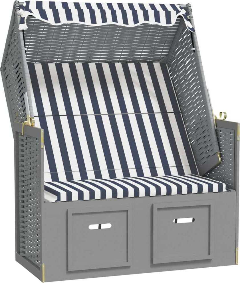 Strandkorb mit Dach Poly Rattan & Massivholz