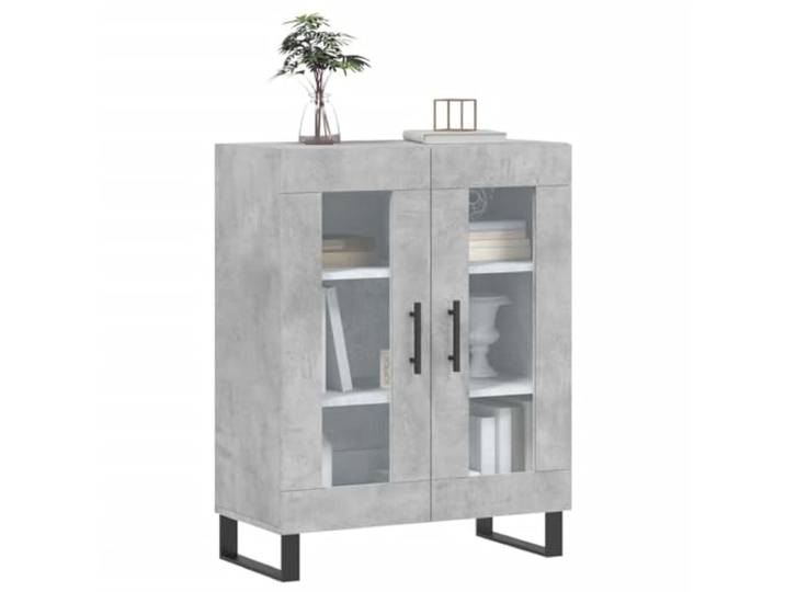 KTHLBRH Anrichte grau Beton 69,5 x 34 x 90 cm Holz mehrschichtig Glastüren, Metallfüße, großes Ausstellungsregal, Wohnzimmerschrank