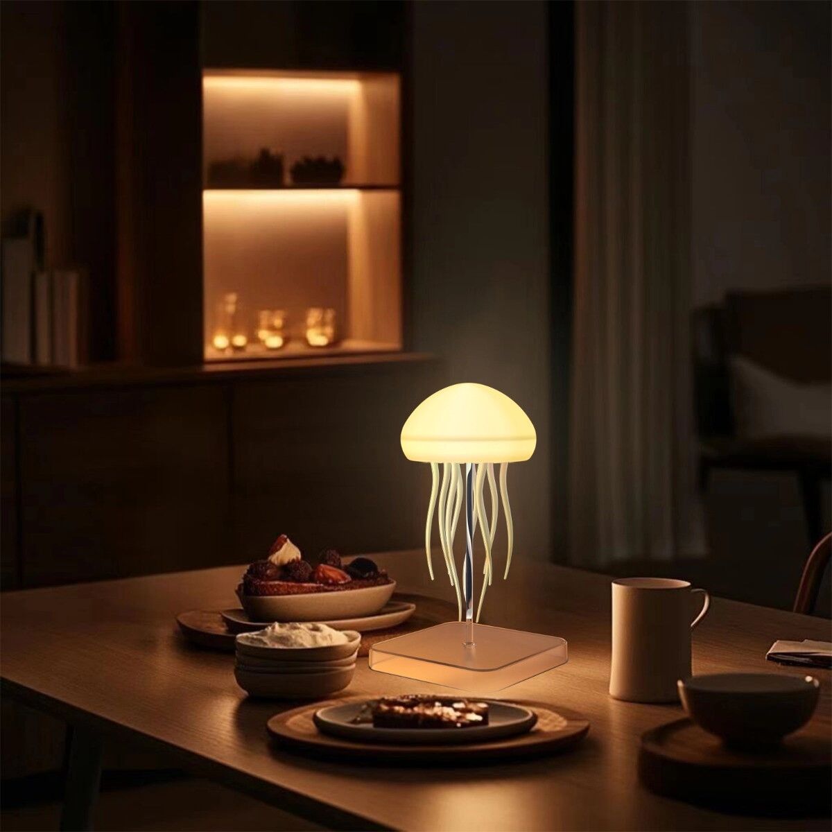 INF Lampe méduse tactile – capteur tactile, tentacules rotatives, rechargeable, modes suspendu et sur table, lumière d'ambiance