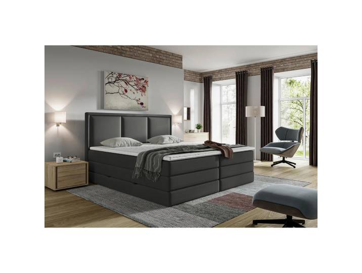 Boxspringbett, Anthrazit, 180x200 cm, Textil, Bettkasten & Gepolstertes Kopfteil, Klassisch, MID.YOU