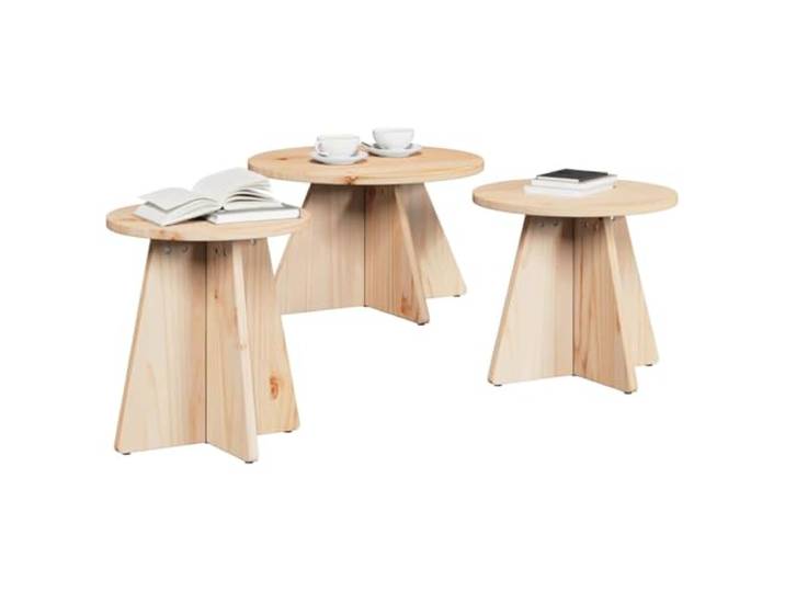 KTHLBRH Couchtisch, 3-teilig, Natur, 49 x 49 x 30 cm Massives Kiefernholz, natürliches Finish, stapelbar, nur für den Innenbereich, pflegeleicht