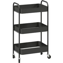 Helloshop26 - Küchen-Servierwagen 45 x 30,6 x 79 cm platzsparend 3 Ablagen praktisch modern kompakt aus schwarzem Stahl 21_0005848