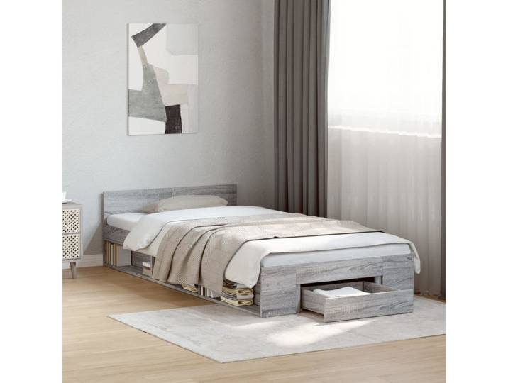 vidaXL Bettgestell vidaXL Bettgestell mit Schublade Grau Sonoma 90x190 cm Holzwerkstoff