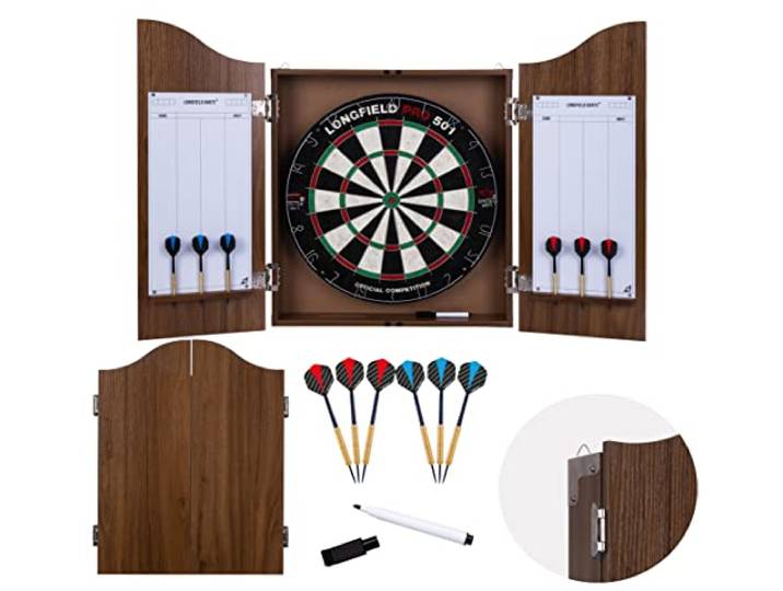Engelhart dartkabinet met pro-bristle dartbord, 6 darts,marker en wisser