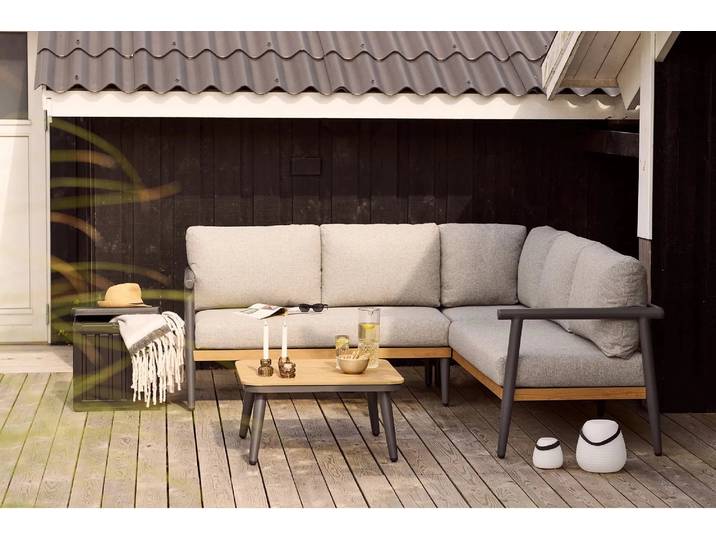 Garten Lounge Set Velmora – mit Aluminiumgestell und Holzoptik-Details - Grau-Beige - Luxusbetten24