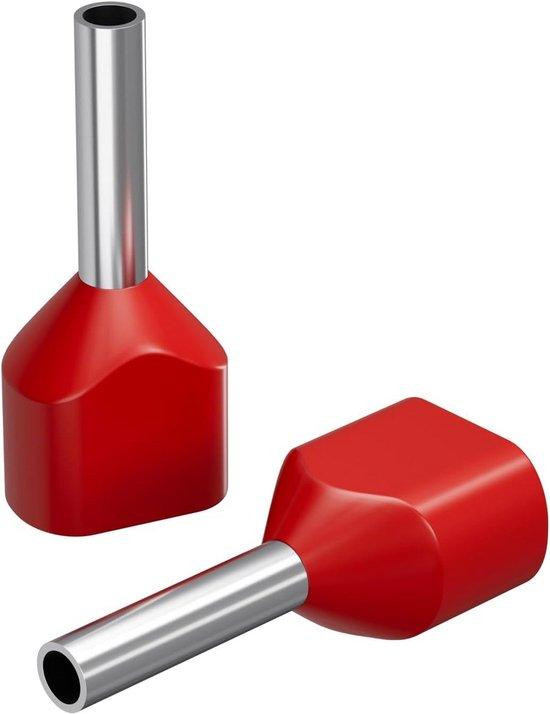 100x Geïsoleerde Dubbele Adereindhulzen 2x1.0mm² Rood