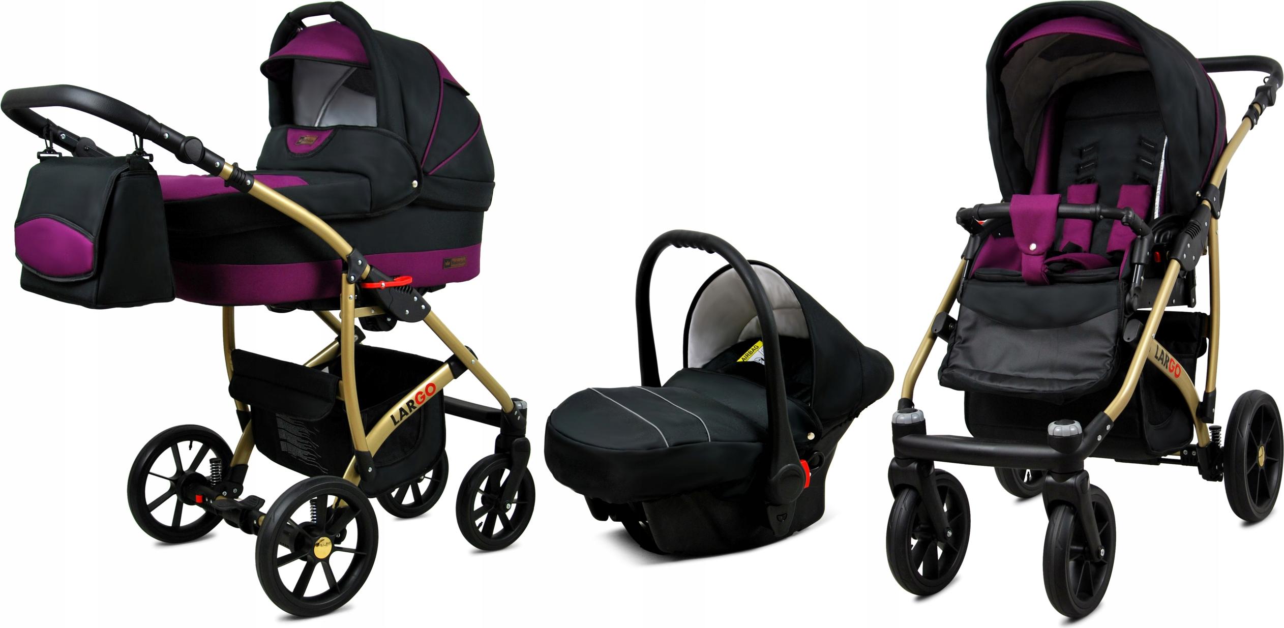 BabyLux Largo | 3in1 Kinderwagen Set | Black Purple | Kombikinderwagen | Kinderwagenset | Buggy