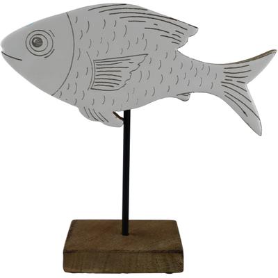Dekofigur AM DESIGN "Fisch aus Mangoholz und Metall", weiß, B:5cm H:20cm T:20cm, Holzwerkstoff, Metall, Dekofiguren, Osterdekoration in zwei Größen