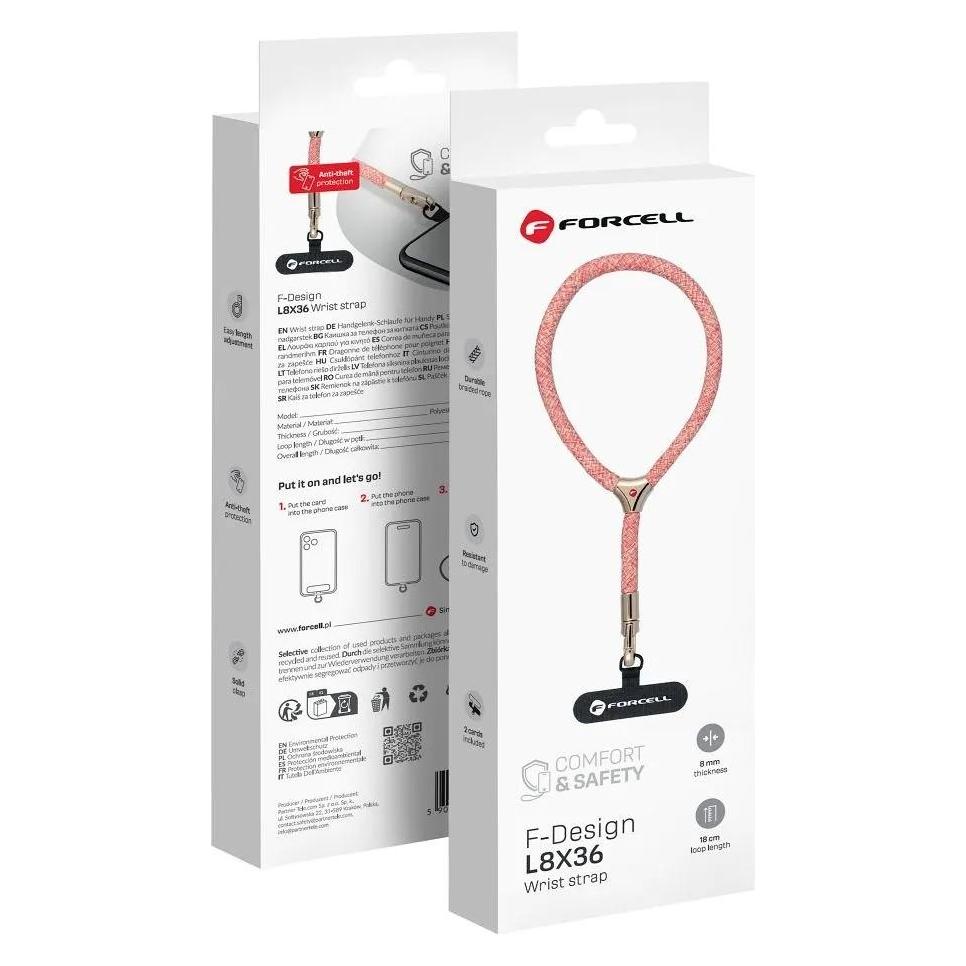Forcell F-DESIGN L8X36 Handy-Handgelenkband mit verstellbarer Länge (max. 18 cm in der Schlaufe) rosa-weiss (60113601)