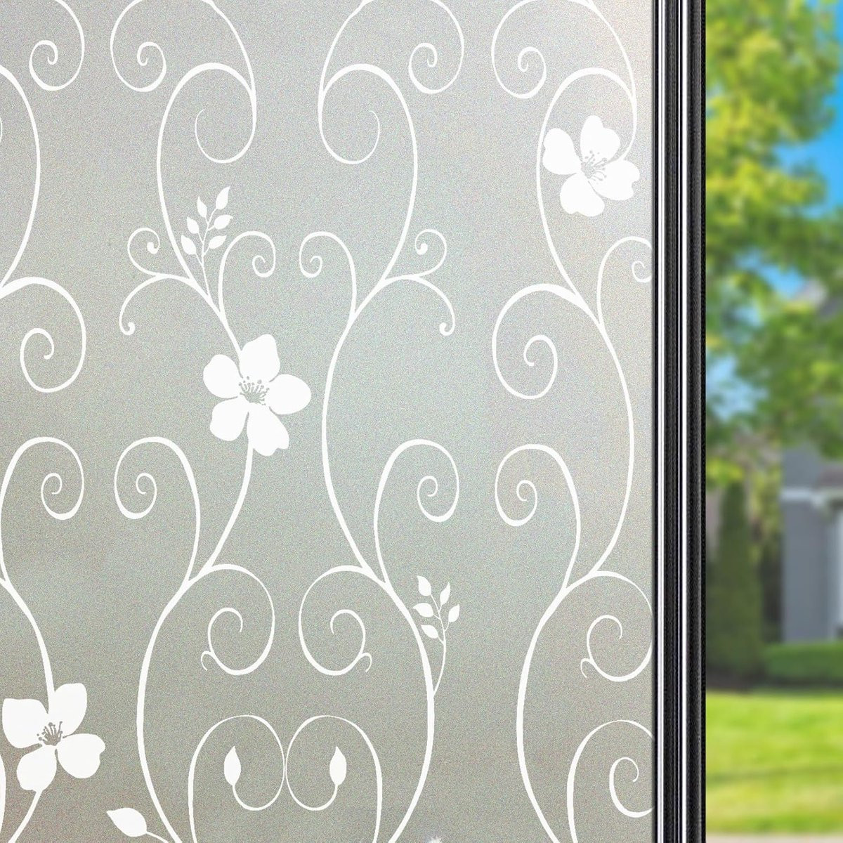Matte Bloemen Raamfolie Privacyfolie voor Glazen Ramen en Deuren Breedte: 44,3 cm, Hoogte: 200 cm