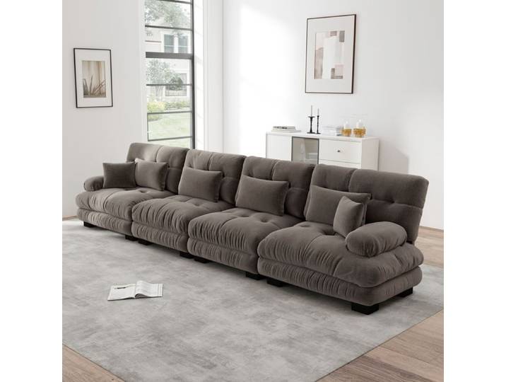 Canapé d'angle modulaire - 4 places - Canapé-lit - Chenille marron - 406x77x81 cm - Siège profond - Design modulaire