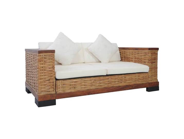 vidaXL Sofa vidaXL 2-Sitzer-Sofa mit Auflagen Braun Natur Rattan