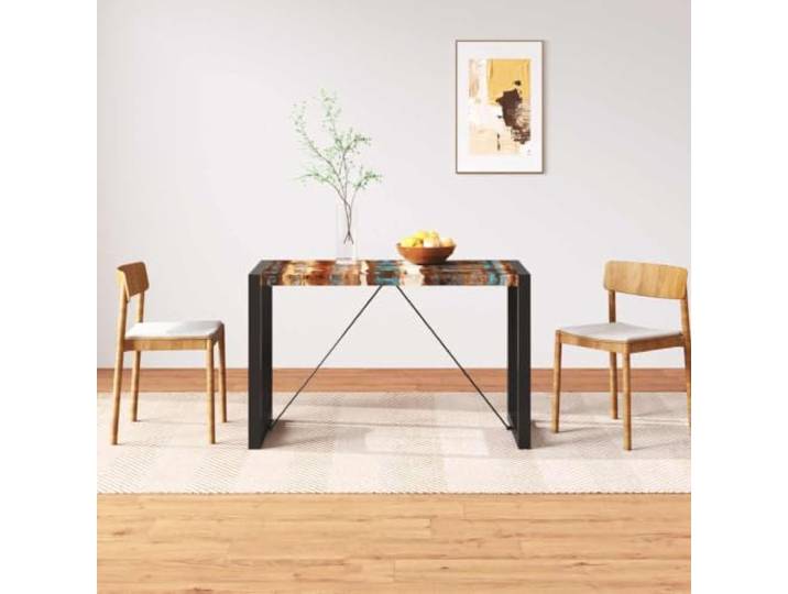 Esstisch Altholz Massiv 120 cm im Industriestil Recyceltes Massivholz,Stahlbeine,Vintage-Look,Küche und Esszimmer,leichter Zusammenbau