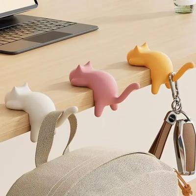 Inspired Finds Cat Shaped Desk Side Backpack Hook No Punch Strong Load Bearing Foldable Hanger 1 Or 2pcs black