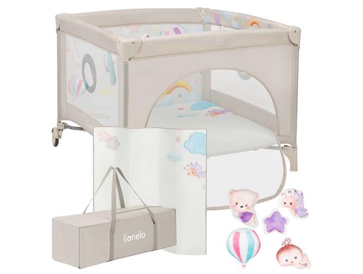 Lionelo Laufgitter Mille Plus, Beige, Wolken, 100x77x100 cm, Reach, zusammenklappbar, Babymöbel & Kindermöbel, Babyzimmer, Laufgitter
