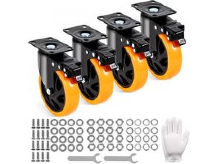 VEVOR Möbelrollen 4er-Set Lenkrollen PVC φ127mm Laufrollen 816kg Tragfähigkeit Transportrollen mit A/B-Bremsen Kastenrollen 360° Drehbar Schwerlastrollen für Häusern Büros Studios Fabriken