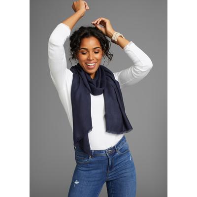 Schal LAURA SCOTT, Damen, blau (nachtblau), Web, Viskose, unifarben, Modetücher Schal, Schal-Tuch mit feinen Fransen