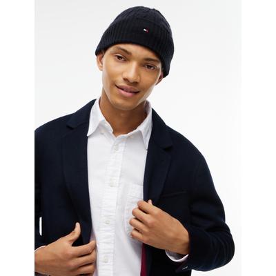 Beanie TOMMY HILFIGER "TH FLAG CABLE", Damen, space blau, Strick, Wollmischung, Mützen Beanie, aus Lammwollmix mit Zopfmuster