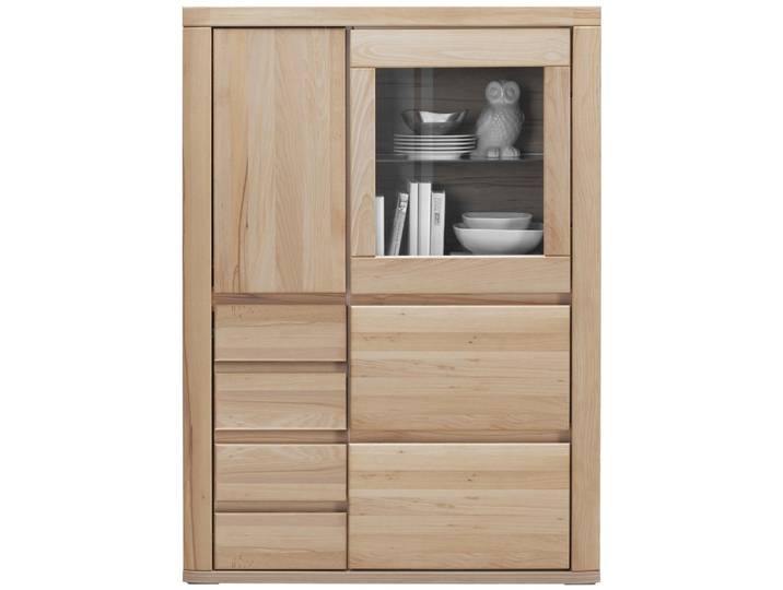 Voleo Highboard, Alteiche, Kunststoff, Eiche, massiv, 1 Glas + 2 Holz Fächer, 4 Schublade(n) Schubladen, 98.4x139.6x37.7 cm, Typenauswahl, Beimöbel erhältlich, stehend, Holzmöbel, Kleinmöbel Holz, Holzkommoden, Highboards Holz