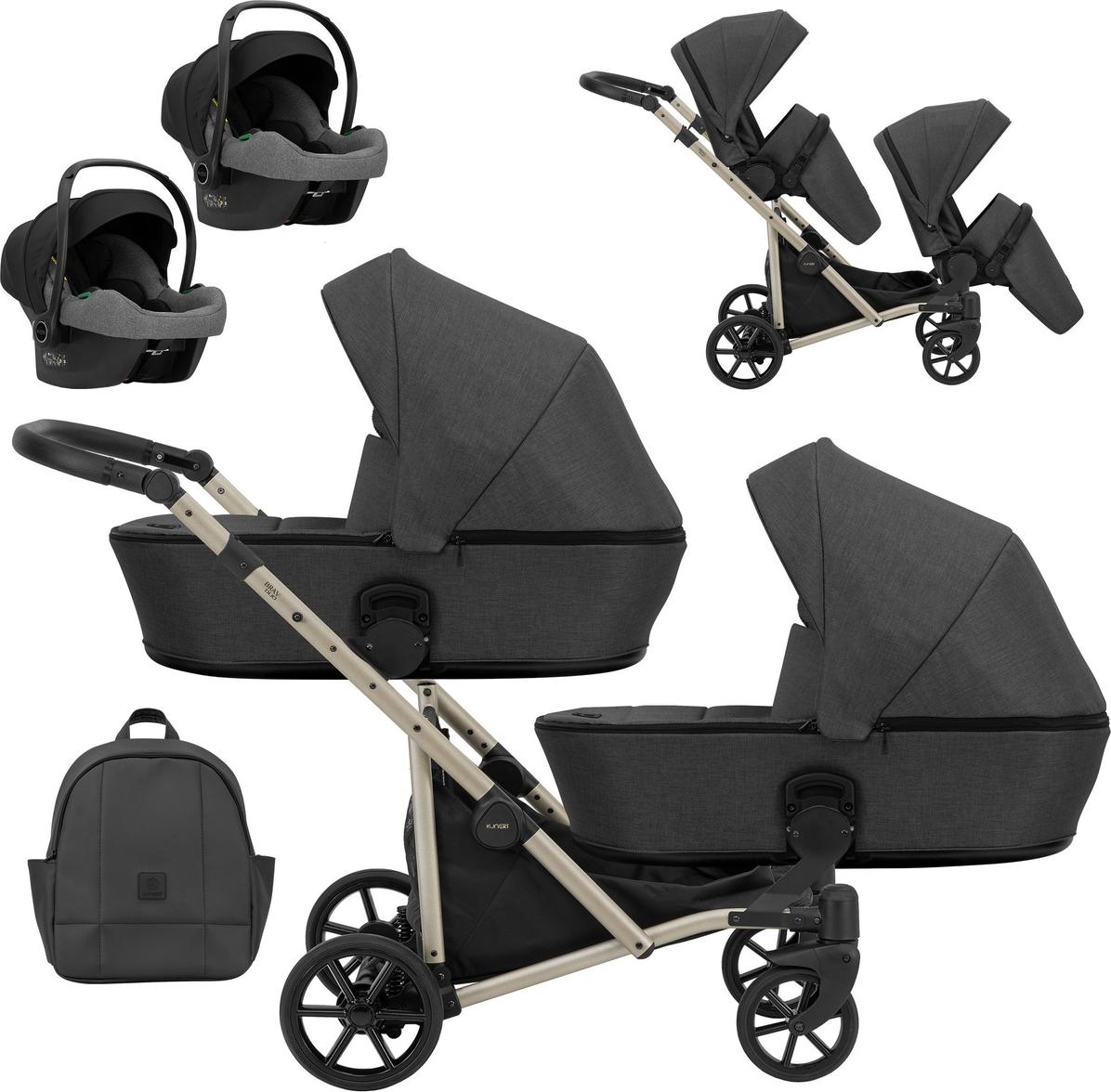 Kunert Brav Duo 3in1 Zwillingswagen - Champagnerfarbene Rahmen - Farbe: Graphit