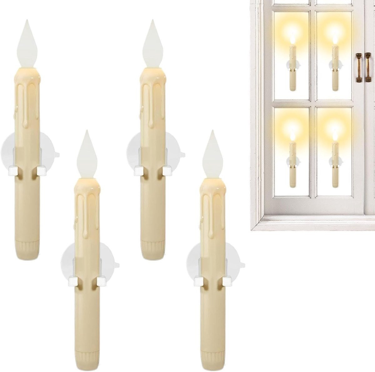 Set van 4 witte LED raamkaarsen met automatische sensor voor sfeervolle decoratie