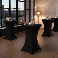 4er-Set Elegante schwarze Stehtischhusse, Ø 90cm, bis 115cm Höhe – Stilvolle Stretch-Husse für Events & Feiern