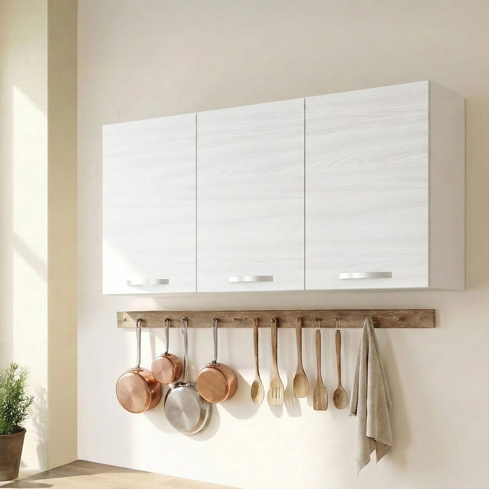 garneroarredamenti Set 3 pensili cucina 120x72hcm reversibili 3 ante bianco frassinato Talise