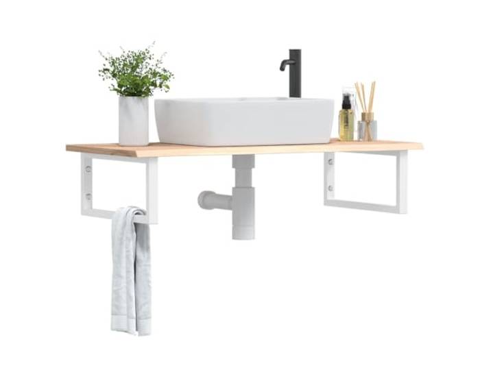 KTHLBRH Waschtischplatte mit Stahlhalterung Massivholz Eiche Schweberegal Stabile Stahlhalterung, naturbelassene Eichenholzplatte, flexible Positionierung, moderne Optik, platzsparendes Design