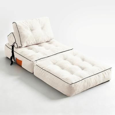 MODFU Faltsofa aus Cord, Weiß, als Sofa und Gästebett nutzbar