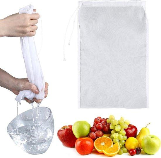 Witte nylon filterzak voor biologische notendrank, fijnmazig, 20 x 30 cm