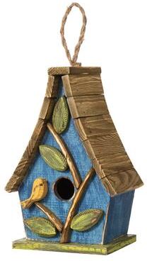 "Glitzhome 12.5""H Distressed Solid Wood Birdhouse with 3D Leaves"