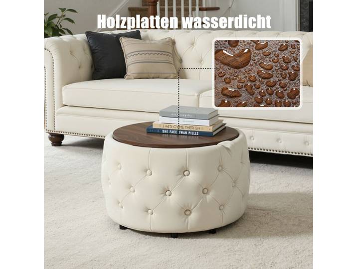 Pouf gigogne 2 pièces en velours beige 58 x 58 x 38 cm