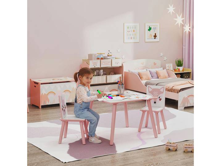 ZONEKIZ Ensemble Table et 2 Chaises Pin Rose Enfant 3-8 Ans