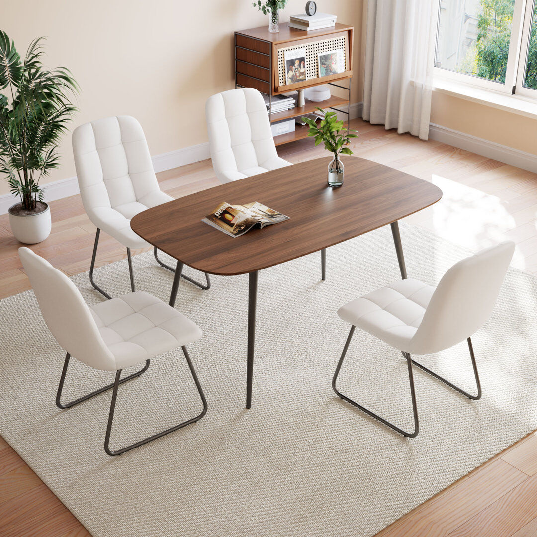 George Oliver 5-Piece Dining Table and Chairs ,Dining Room Set with 4 Modern Chairs White/Brown 2